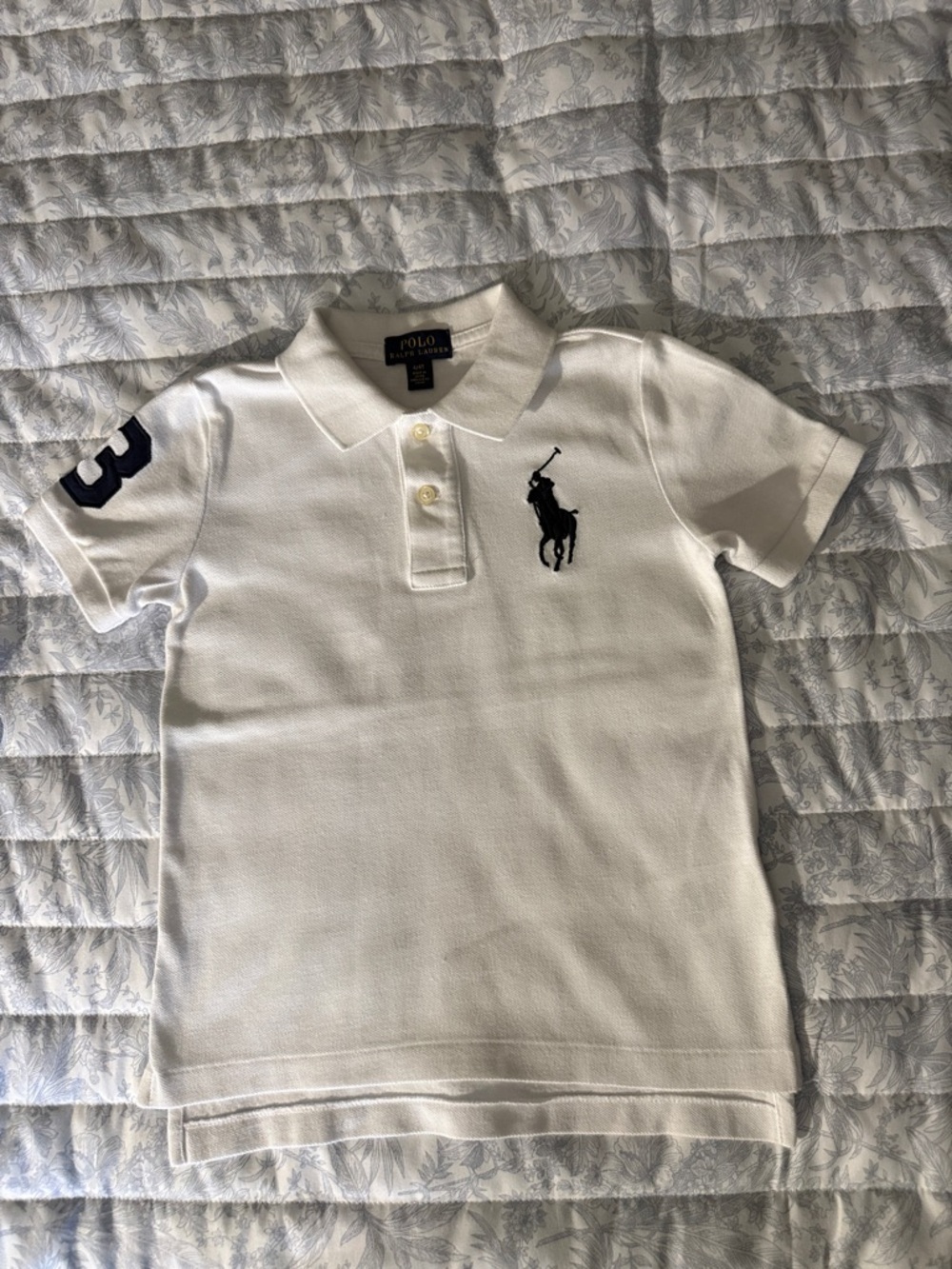 Polo by Ralph Lauren White Polo Shirt with Navy Pony & Sleeve Number